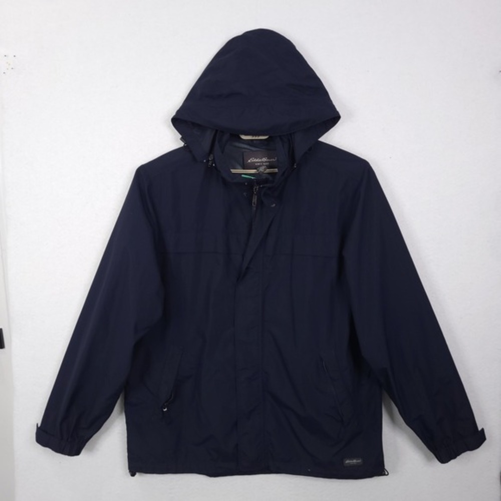 Eddie Bauer Windbreaker Jacket Mens XLT Tall Navy Blue Hooded Mesh Lined